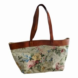 Vintage 33 East Floral Tote Bag with Leather Trim